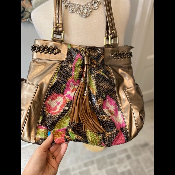 Sharif Gorgeous Large Bronze Metallic Colorful Pattern Bronze Chain Purse - Picture 12 of 15